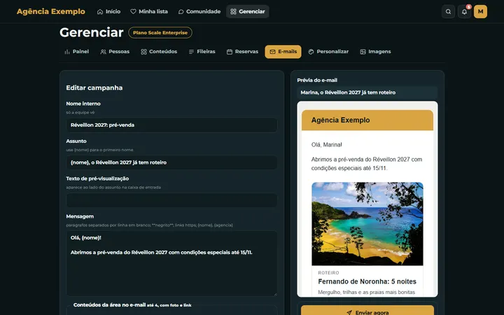 Campanha de e-mail com prévia
